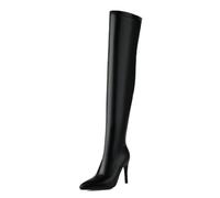 Gueploer Botas De Mujer por Encima De La Rodilla, Botas Altas Ajustadas con Punta Y Tacones Delgados De 10 Cm para Fiestas Y Vida Diaria,Negro,44 EU