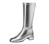 Gueploer Botas Largas De Mujer con Tacón Bloque De 4,5 Cm, Botas hasta La Rodilla con Cremallera Trasera para Fiesta,Plata,36 EU