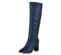 Gueploer Botas Largas hasta La Rodilla para Mujer, Botas Altas Clásicas De Tacón Grueso Puntiagudo para Fiestas, Bailes De Graduación, Vida Diaria,Azul,41 EU