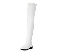 Gueploer Botas por Encima De La Rodilla, Botas De Muslo Alto Elástico De Tacón Bajo para Mujer, con Cremallera Lateral para Fiesta, Diarias,Blanca,40 EU