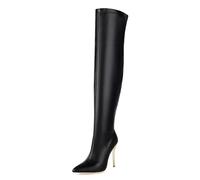 Gueploer Botas por Encima de la Rodilla, Botas Largas de Mujer con Punta y Forro de Forro Polar para Fiesta o Boda,Negro,41 EU