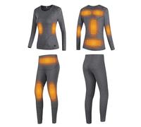 Gueploer Camisa Y Pantalón De Ropa Interior Térmica Calefaccionada para Mujeres, Conjunto De Long Johns Térmicos Eléctricos De 11 Zonas De Calefacción para La Vida Diaria En Invierno,Gris,S