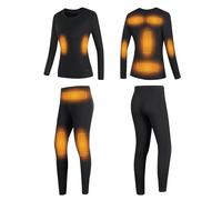 Gueploer Camisa Y Pantalón De Ropa Interior Térmica Calefaccionada para Mujeres, Conjunto De Long Johns Térmicos Eléctricos De 11 Zonas De Calefacción para La Vida Diaria En Invierno,Negro,XL
