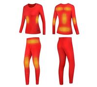 Gueploer Camisa Y Pantalón De Ropa Interior Térmica Calefaccionada para Mujeres, Conjunto De Long Johns Térmicos Eléctricos De 11 Zonas De Calefacción para La Vida Diaria En Invierno,Rojo,XL