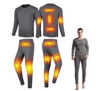Gueploer Conjunto de Ropa Interior térmica calefactada, Camisa y pantalón de calefacción eléctrica con configuraciones de 3 temperaturas para esquí, Caza, Moto,Gris,XL
