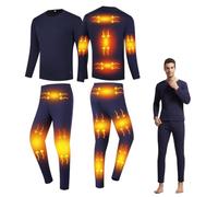 Gueploer Conjunto de Ropa Interior térmica calefactada, Camisa y pantalón de calefacción eléctrica con configuraciones de 3 temperaturas para esquí, Caza, Moto,Azul,S