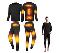 Gueploer Conjunto de Ropa Interior térmica calefactada, Camisa y pantalón de calefacción eléctrica con configuraciones de 3 temperaturas para esquí, Caza, Moto,Negro,S