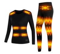 Gueploer Ropa Interior eléctrica calefaccionada, Camiseta de Base térmica para Mujeres y Pantalones con Forro de Terciopelo, Conjunto de Long Johns para el día a día,Negro,XL