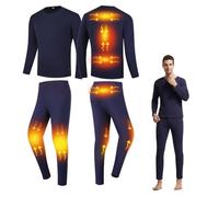 Gueploer Ropa Interior Térmica para Hombres, Conjunto De Capa Base Térmica Eléctrica para Interiores Y Exteriores Camisa Y Pantalón De Calefacción para Moto, Trabajo, Esquí,Azul,L