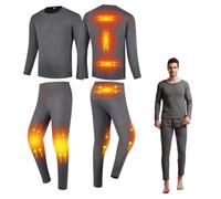 Gueploer Ropa Interior Térmica para Hombres, Conjunto De Capa Base Térmica Eléctrica para Interiores Y Exteriores Camisa Y Pantalón De Calefacción para Moto, Trabajo, Esquí,Gris,XXL