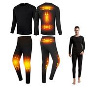 Gueploer Ropa Interior Térmica para Hombres, Conjunto De Capa Base Térmica Eléctrica para Interiores Y Exteriores Camisa Y Pantalón De Calefacción para Moto, Trabajo, Esquí,Negro,XS