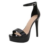 Gueploer Sandalias Blcak para Mujer, Tacones Altos De Verano De Verano con Tiras De Plataforma Y Hebilla En El Tobillo para Banquete, Fiesta, Diario,Negro,38 EU