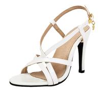 Gueploer Sandalias De Tacón Alto, Sandalias De Mujer con Punta Redonda Y Tacón Fino con Tiras Cruzadas para Fiesta Y Uso Diario,Blanca,37 EU