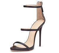 Gueploer Sandalias De Tacón Alto, Sandalias De Mujer con Tiras, Punta Redonda Abierta, Cremallera Trasera, Zapatos De Fiesta para Boda, Graduación,Negro,44 EU