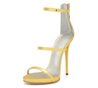 Gueploer Sandalias De Tacón Alto, Sandalias De Mujer con Tiras, Punta Redonda Abierta, Cremallera Trasera, Zapatos De Fiesta para Boda, Graduación,Oro,44 EU