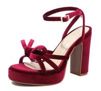 Gueploer Sandalias para Mujer con Punta Abierta Redonda Tacones Altos De Gamuza Y Hebilla En El Tobillo para Fiestas Y Diario,Rojo,35 EU