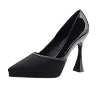Gueploer Tacones Altos de Mujer, Zapatos de Vestido Tipo Slip Puntiagudo, Zapatos de Fiesta Femeninos de tacón Fino de 10 cm para Baile de graduación en la Oficina,Negro,36 EU