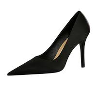 Gueploer Tacones Altos De Seda para Mujer, Stilettos De 10 Cm, Zapatos De Punta para Damas para Fiestas, Vida Diaria, Trabajo, Baile De Graduación,Negro,36 EU