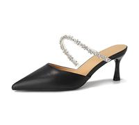 Gueploer Tacones Altos para Mujer, Zapatos De Boda De Salón con Tira Trasera Puntiaguda, Tacón Fino, Sandalia De Fiesta, Deslizante para La Vida Diaria,Negro,39 EU