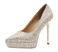 Gueploer Zapatos de tacón Alto con Purpurina para Mujer, Stilettos Puntiagudos para Vestir, Zapatos Cerrados de Fiesta para Bodas y Uso Diario,B,38 EU