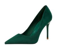 Gueploer Zapatos de tacón Alto para Mujer, Stilettos clásicos de Ante con Punta, Zapatos de Fiesta para Boda, graduación u Oficina,Verde,36 EU