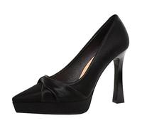 Gueploer Zapatos De Tacón Alto para Mujer, Stilettos con Punta Y Lazo Plataforma Boca Baja Tipo Slip-On para Fiestas Y Uso Diario, Oficina,Negro,34 EU