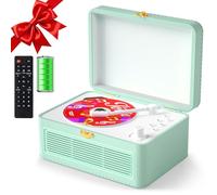 Gueray Reproductor CD Cuero Portátil con Altavoces 3600mAh Recargable Bluetooth para Decoración Hogar, Regalo Festival Diseño Maletín Retro con Mando, Soporta USB AUX(Verde)