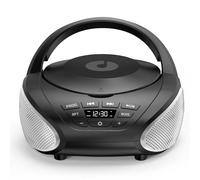 Gueray Reproductor de CD Portátil Boombox Radio CD Compacto con Altavoces Estéreo Radio FM Entrada AUX 3.5 mm Jack para Auriculares y Pantalla LCD para Interiores Exteriores Viajes (Negro + Plata)