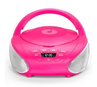 Gueray Reproductor de CD Portátil Boombox Radio CD Compacto con Altavoces Estéreo Radio FM Entrada AUX 3.5 mm Jack para Auriculares y Pantalla LCD para Interiores Exteriores Viajes(Rosa + Plata)