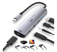 Guermok Adaptador USB-C 5 en 1, PD 100W, vídeo 4K@60Hz, Puertos USB/USB-C - Compatible con Gafas AR, monitores portátiles, Switch 2/1, Pantallas Type-C, Studio Display y portátiles, Plata