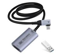 Guermok Tarjeta de Captura de Video 4K@60FPS con USB-C de 90°, Cable de 1 m, Captura 1080P@240FPS USB3.0 HDMI a USB A/C, Compatible con tabletas, Mac, PC y cámaras