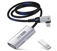 Guermok Tarjeta de Captura USB3.0 para Streaming, Adaptador USB-C/Tipo C 90° y PD 100W, 3.3ft 2K@30FPS HDMI a USB A/C para Quest3/Pad/MacOS/Switch2/PS