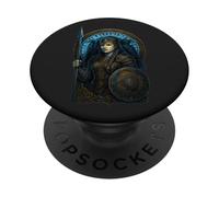 Guerrera Vikinga Lanza Escudo Redondo Huginn Muninn Runas PopSockets PopGrip Adhesivo