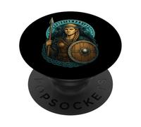 Guerrera Vikinga Lanza Escudo Redondo Huginn Muninn Runas PopSockets PopGrip Adhesivo