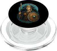 Guerrera Vikinga Lanza Escudo Redondo Huginn Muninn Runas PopSockets PopGrip para MagSafe