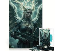 Guerrero Alado con Rifle y Escudo Rompecabezas de 1000 Piezas para Adultos Piensa,Entrena,Juega Cierre Seguro,sin Piezas Sueltas aliviar el estrés (38x52cm)