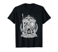 Guerrero Espartano Casco Griego Sagrado Arte de Línea Antigua Camiseta