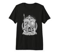Guerrero Espartano Casco Griego Sagrado Arte de Línea Antigua Camiseta Premium