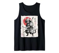 Guerrero felino en Armadura Japonesa Vintage Cat Samurai Art Camiseta sin Mangas