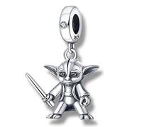Guerrero galáctico con sable de luz para pulseras coleccionables Yoda Star Wars Figura Dangle - Plata 925 Colgante Joyería Accesorios Decoración Plata de Ley