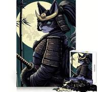 Guerrero Gato Samurái a la Luz de la Luna, Rompecabezas de 1000 Piezas para Adultos Fortalece la Memoria, Alivia el Estrés, Calidad Edge, Sorpresa de Cumpleaños (38x26cm)