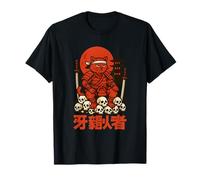 Guerrero Gato Samurai con Espadas y Calaveras Arte Camiseta