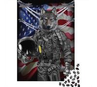 Guerrero Lobo Puzzle de 1000 Piezas Papel para Adultos Fondo de Bandera Americana Juego de Puzzle 1000 Piezas Relajación Decoración Regalo Familia 38x26cm/1000pcs