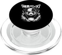 Guerrero panda negro con casco agrietado y texto japonés PopSockets PopGrip para MagSafe