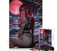 Guerrero pelirrojo Tatuado con Katana bajo la Luna Rompecabezas de 1000 Piezas para Adultos Mejora la Memoria Diversión Tranquila Corte de Primera Calidad Regalo Memorable (38x26cm)