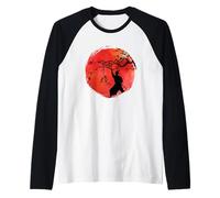 Guerrero Samurai con Espada en Bandera de Japón Camiseta Manga Raglan
