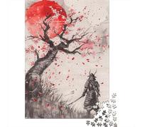 Guerrero samurái Conjunto Estilo Tinta Japonesa Rompecabezas Bricolaje Cartón 1000 PC, Juego Familiar, Alivio Estrés, Decoración Pared 38x26cm/1000pcs