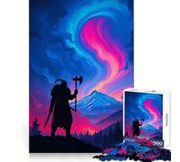 Guerrero Vikingo bajo la Aurora Boreal, Rompecabezas de 1000 Piezas para Adolescentes, Entrenamiento Inteligente, Escape Relajante, Corte Impecable, Sorpresa navideña (38x26cm)