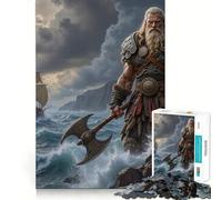 Guerrero Vikingo con Hacha Junto al mar Rompecabezas de 1000 Piezas para Adolescentes Juego para estimular la Mente Montaje Firme y Seguro Actividad Divertida para Toda la Familia (50x75cm)