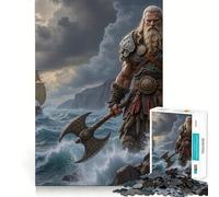 Guerrero Vikingo con Hacha Junto al mar Rompecabezas de 1000 Piezas para Adultos Diversión para ejercitar la Mente Piezas sin Rebabas y de Corte Limpio Actividad para Compartir en Familia (38x26cm)